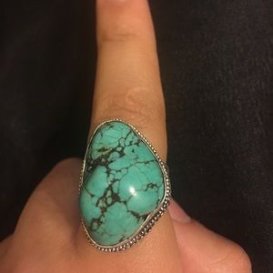 Large, 925, Turquoise Ring with Silver Detail