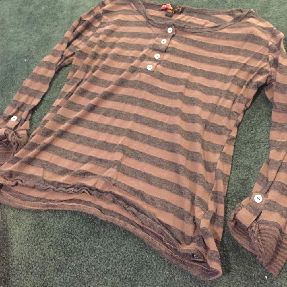 3/4 Sleeve Striped Button Shirt