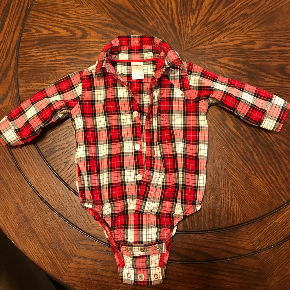 White ,black and red checkered print onesie