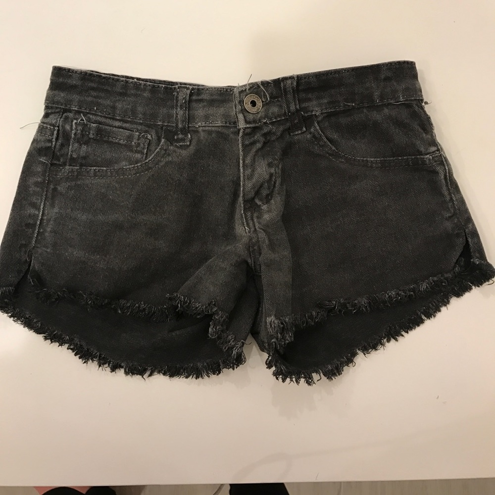 Distressed black/gray jean shorts