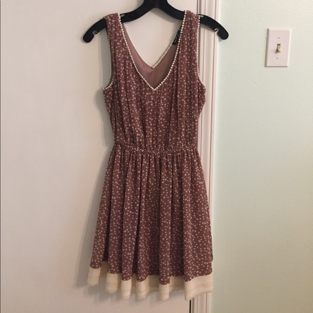Purple and cream polka dot dress