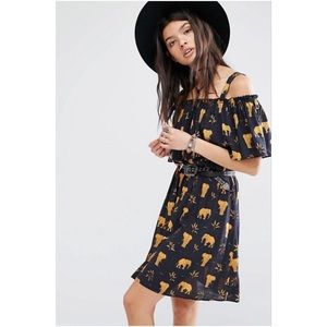 Mango Elephant Off Shoulder Viscose Dress US 4