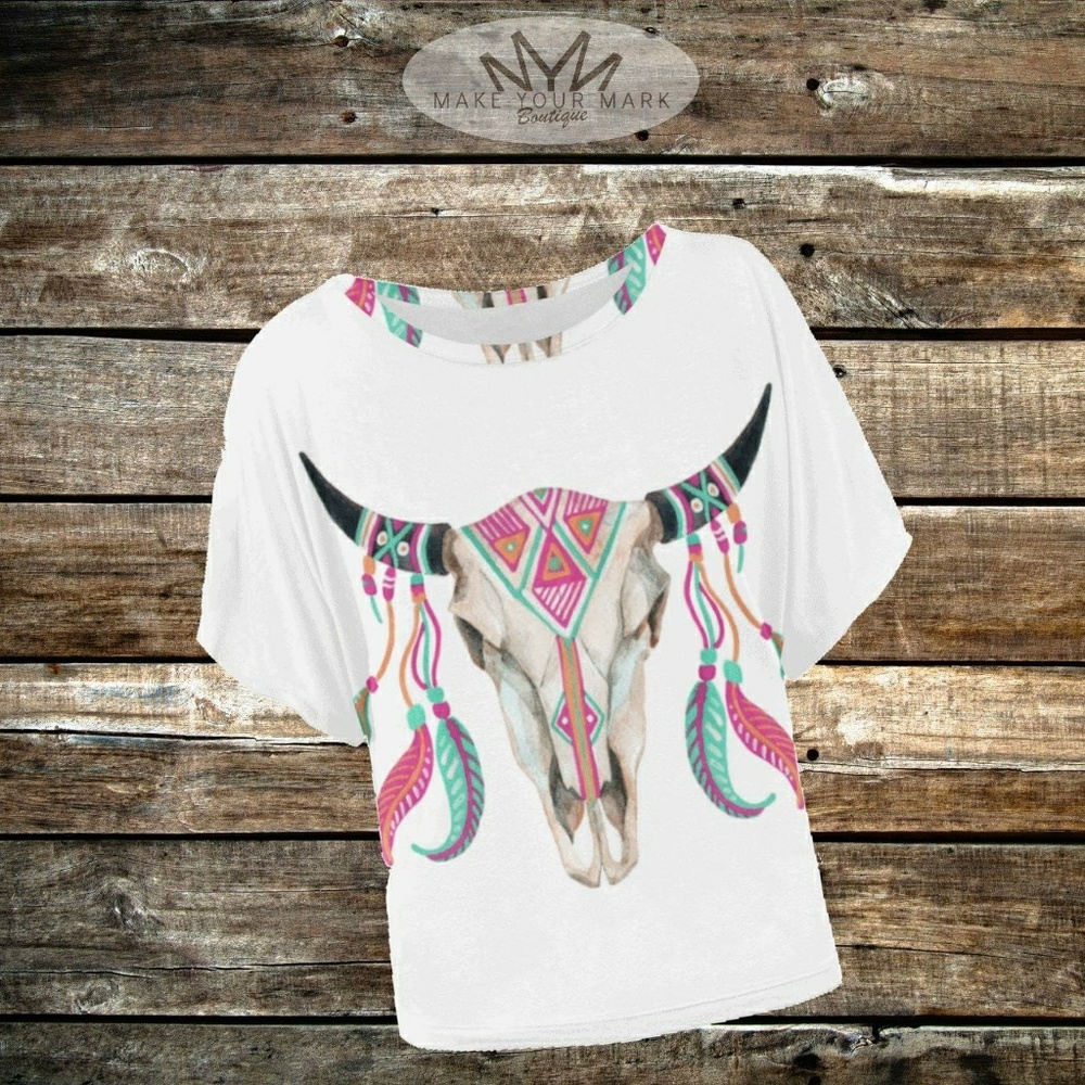 Feather Skull Southern Style Winged Sleeve Top