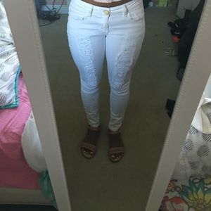 White Ripped Chord skinny jeans