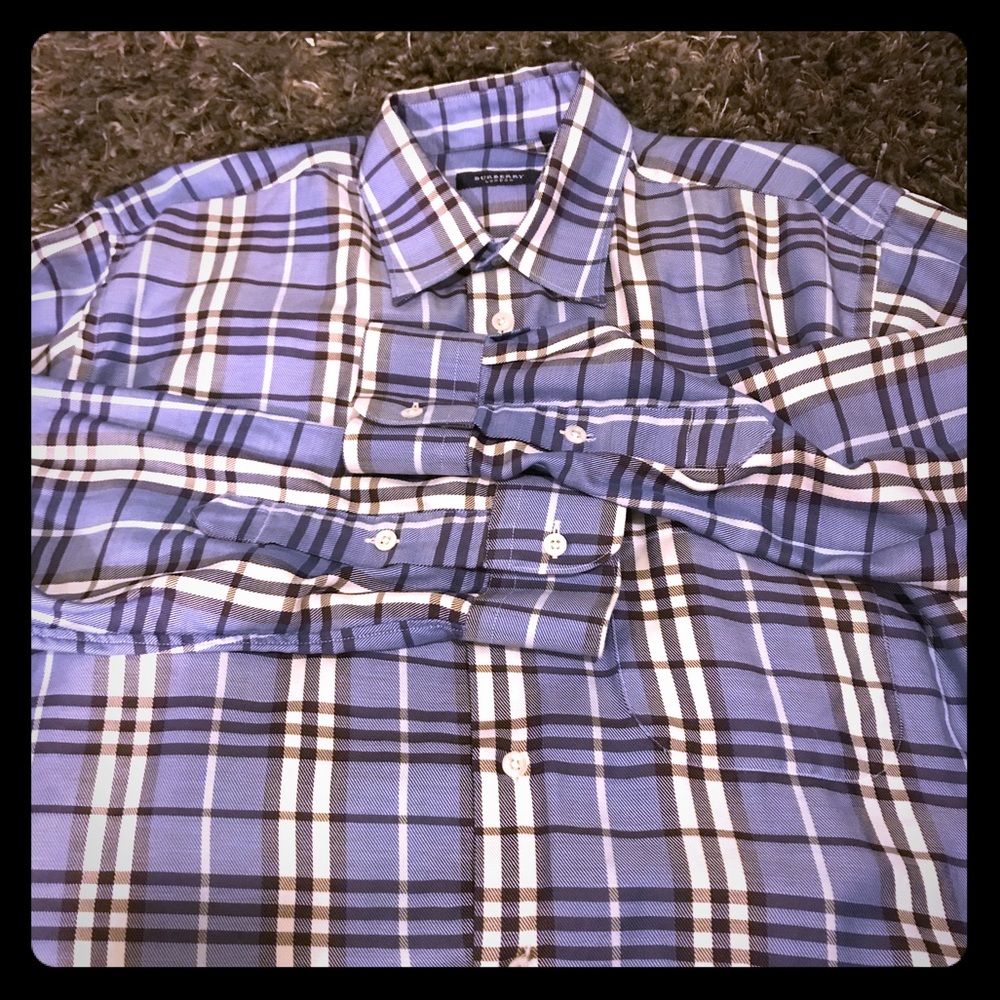 Men's Burberry London Plaid Button Up Shirt.