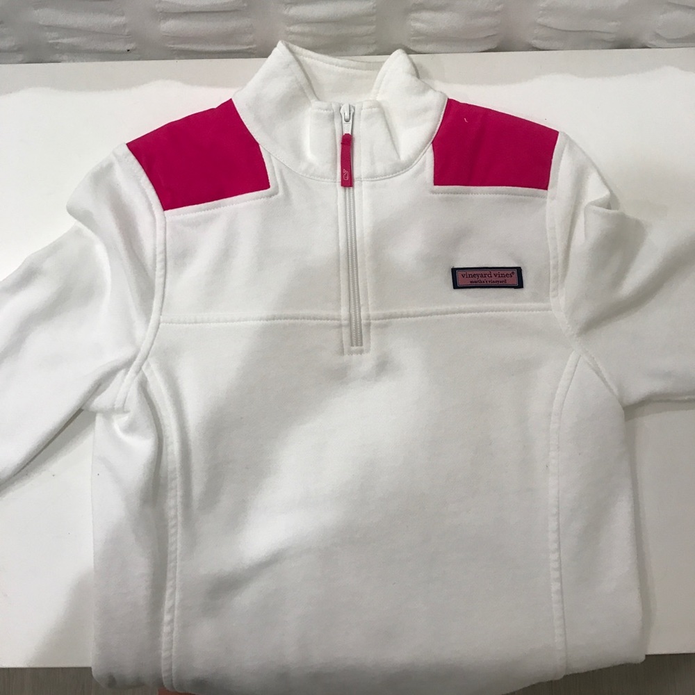 Vineyard vines Pink and white half zip sweater