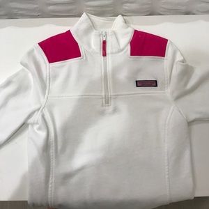 Vineyard vines Pink and white half zip sweater
