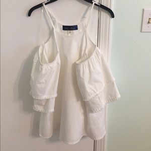 White top off the shoulder sleeves with fringe