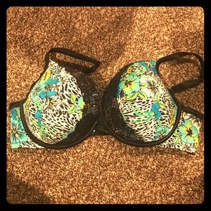 🦋 Cacique Printed/Lace T-Shirt Bra 42 D 🦋