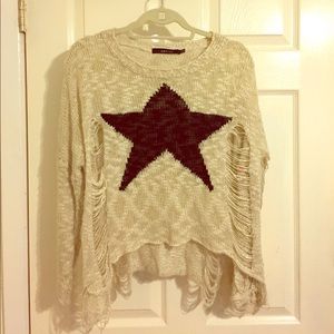 Ark & Co Beige Ripped Star Sweater