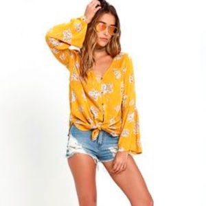 Billabong mustard floral long sleeved shirt