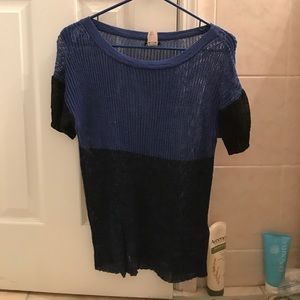 Jcrew blue and black knit short sleeve sweater