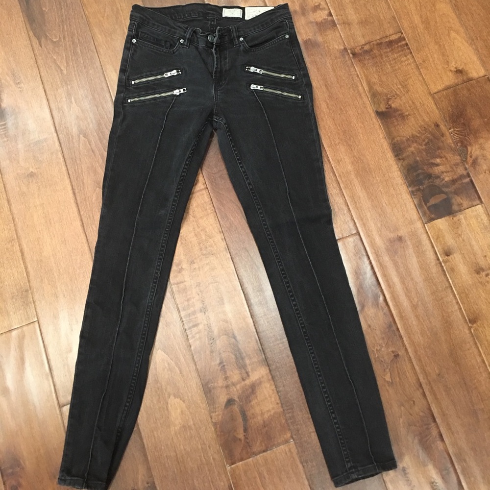 All saints black stretch jeans with zippers