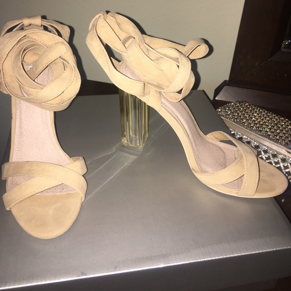 ankle laceup beige suede Perspex/ clear heel