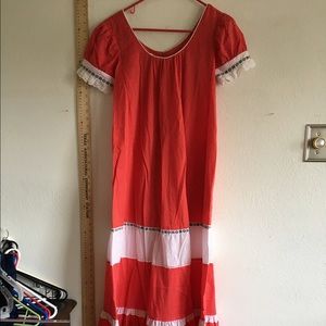 1970's mumu HAWAIi long red white dots floral 10