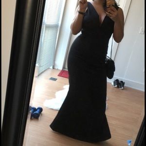 Long Fishtail black evening wedding guest dress