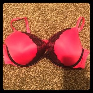 🎀 Cacique Hot Pink/Black Lace Semi Padded 42D 🎀