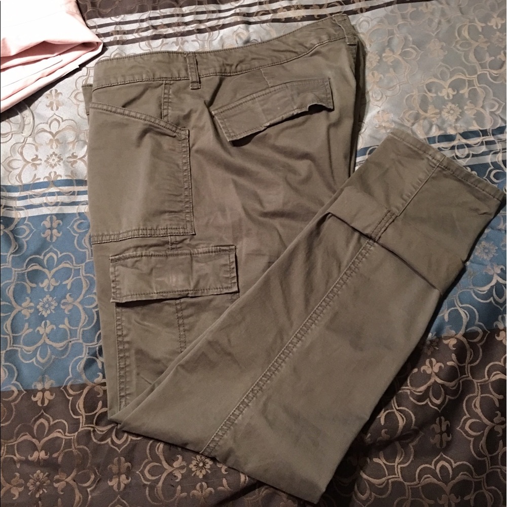 Gap army green skinny Khakis.