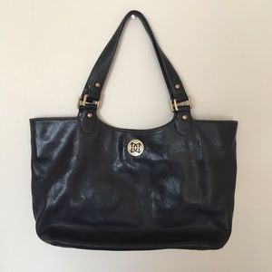 Medium sized black leather bag
