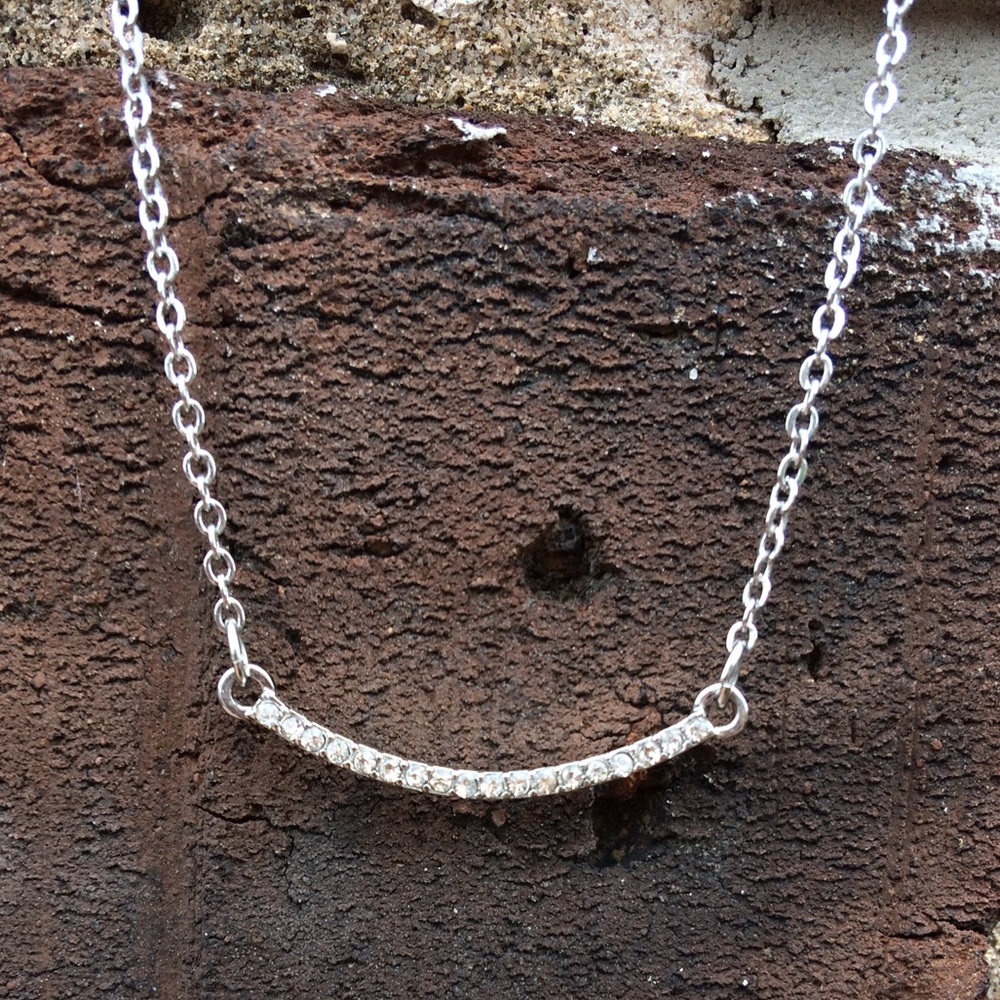 Silver & white rhinestone bar necklace