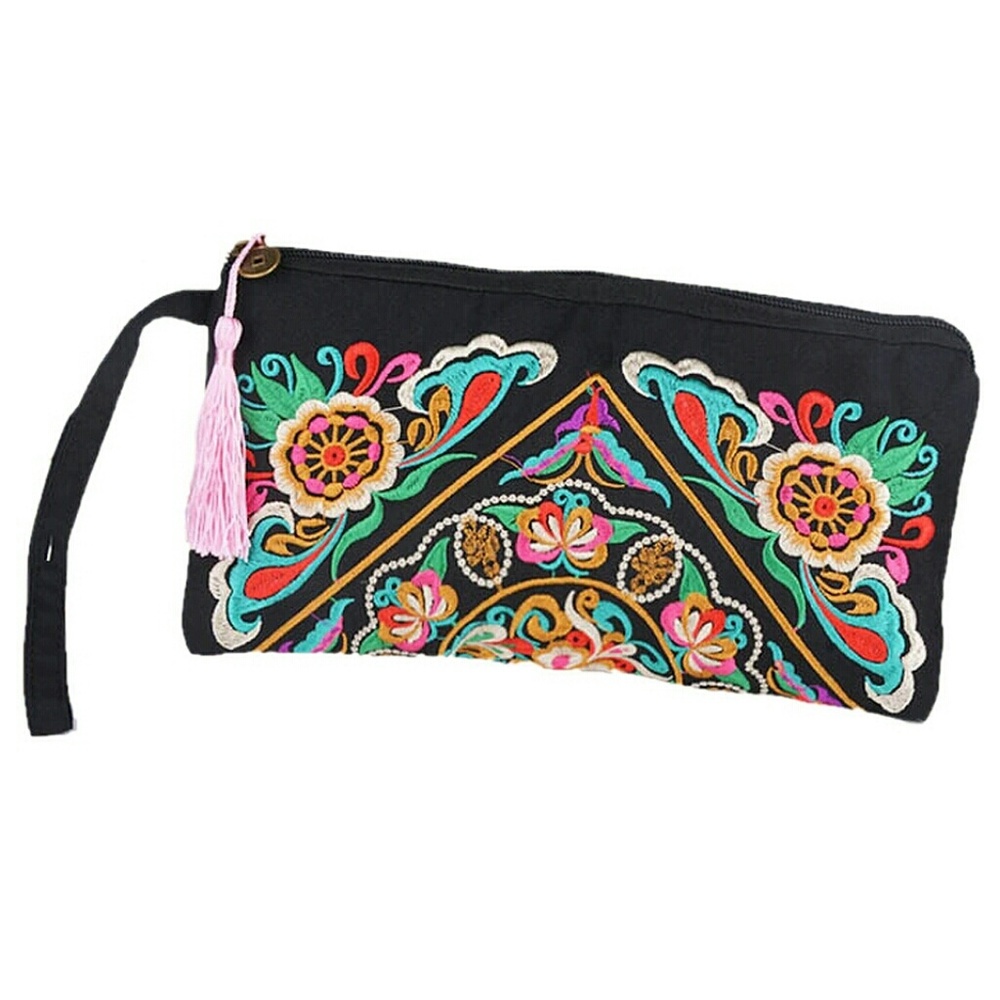 Women Flower Design Embroider Purse Clutch Wallet