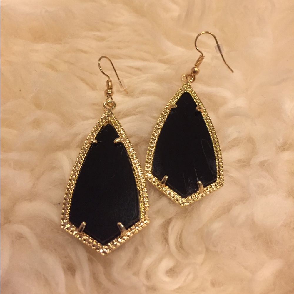 Black with gold trim kite earrings