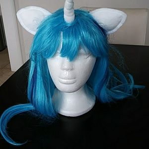 Long Electric Navy Blue Unicorn Costume Wig