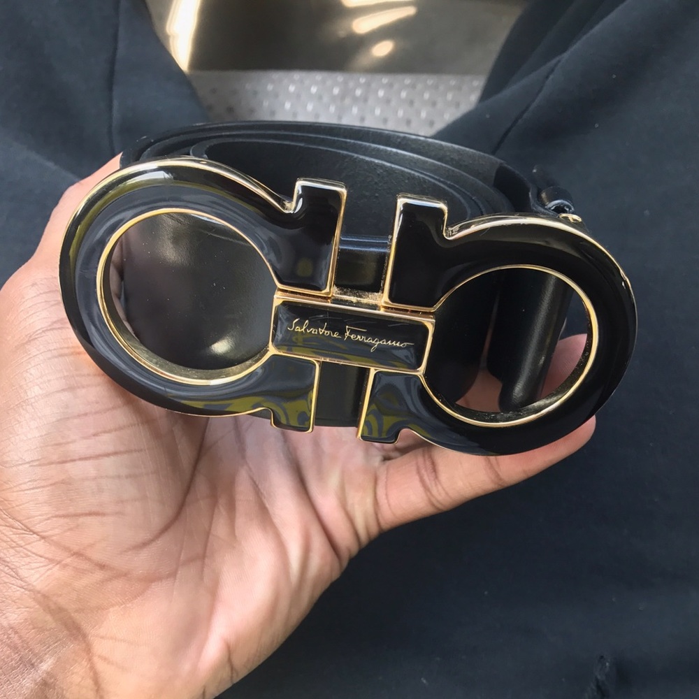 100% Authentic Ferragamo Black and Gold belt