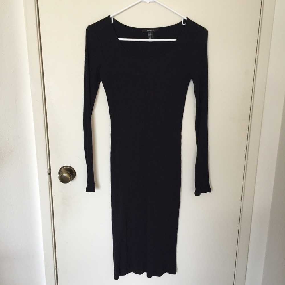 Black long sleeve body con dress