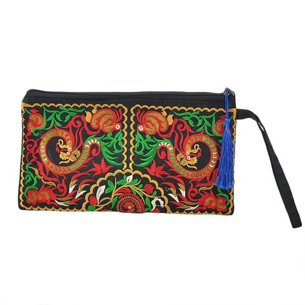Women Flower Dragon Design Clutch Wallet Bag