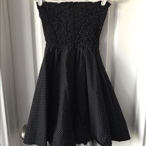 Black with white polka dot strapless dress