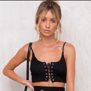 Black lace up crop top