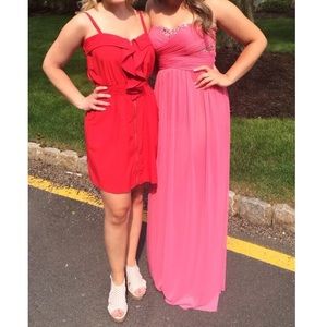 Long pink formal dress with gemstones