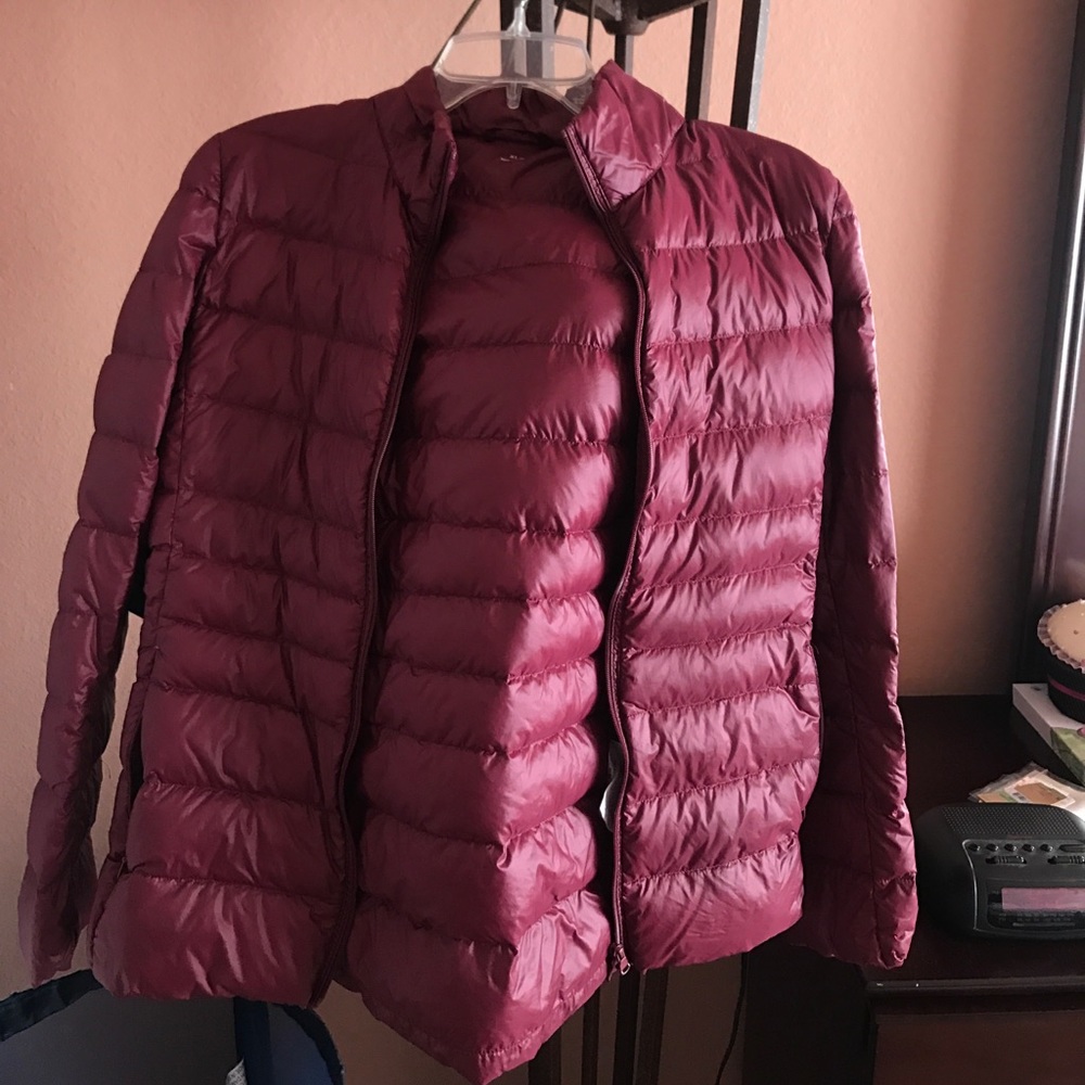 Burgundy puffer jacket:)
