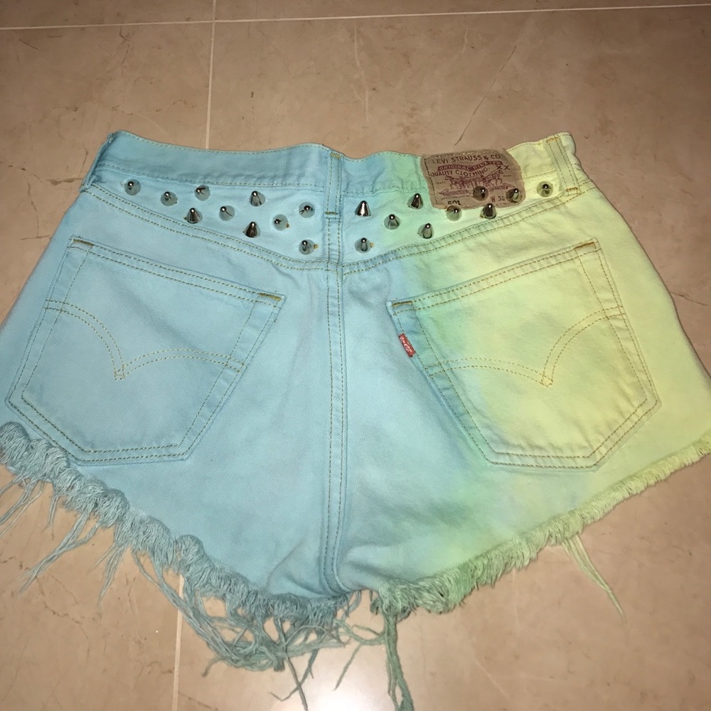 LF vintage distressed jean shorts with studs