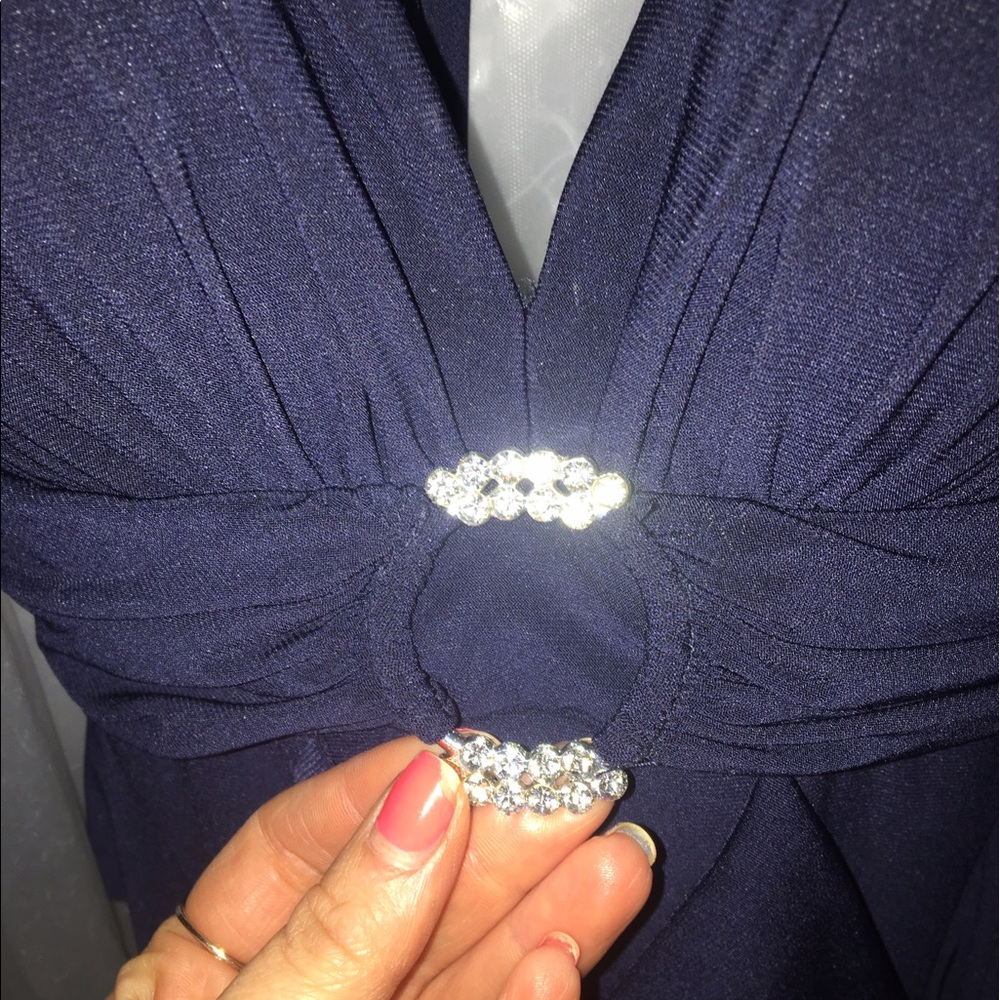 Long navy formal dress with stone accents - Picture 7 of 7