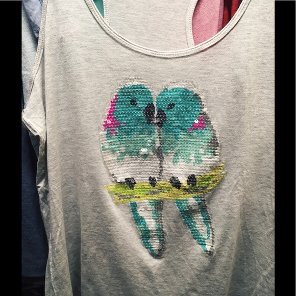 Grey Tank Top with sequin Parrots - Picture 2 of 3