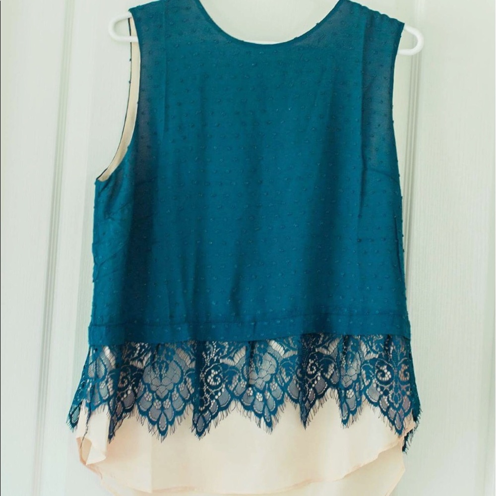 Esley navy blue & cream lace/polka tank top