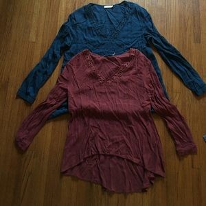 Lush Peasant Style High Low Long Sleeve Blouse