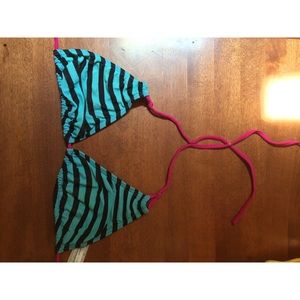 Neon blue and black striped bathing suit top