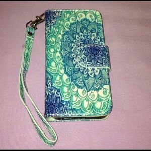 Green and Blue Mandala Wallet Case For IPhone 5/5S