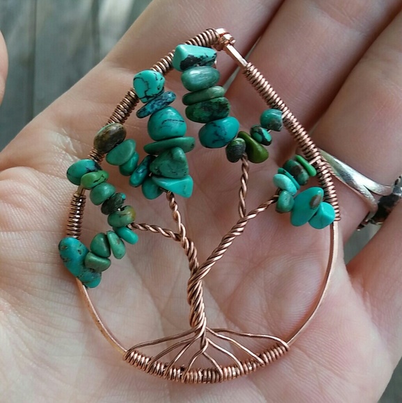 -SOLD- Turquoise Tree of Life Raindrop Pendant - Picture 3 of 4