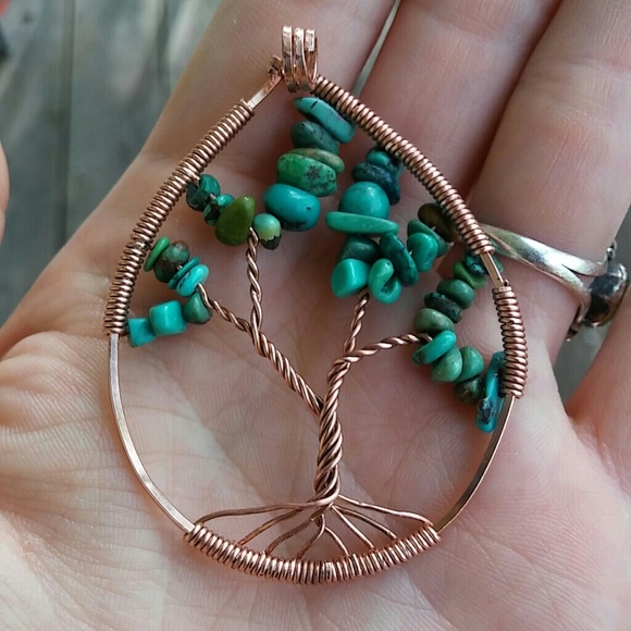 -SOLD- Turquoise Tree of Life Raindrop Pendant - Picture 4 of 4