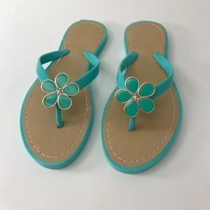 NEW teal flower flip flops