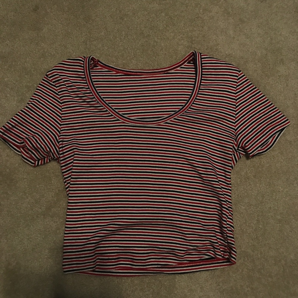 Red blue and white striped crop top