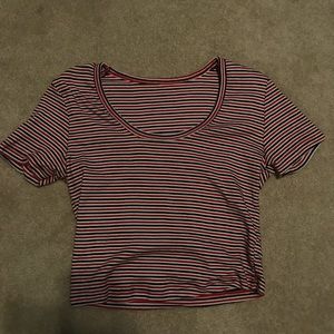 Red blue and white striped crop top