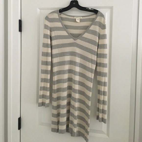 Grey and White stripe VNeck mini Dress - Picture 1 of 2