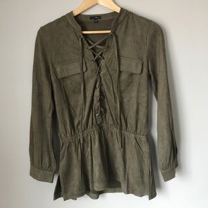 Faux suede tie front top