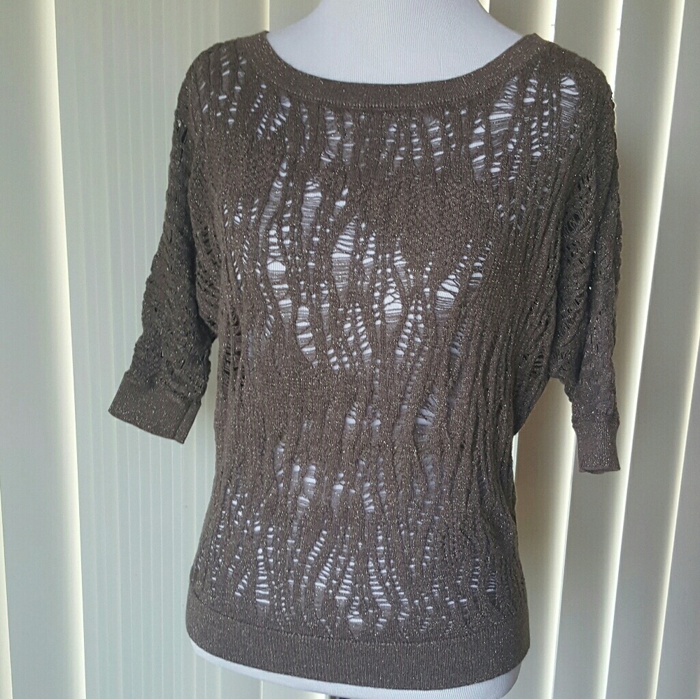 EXPRESS Brown Crochet Style Brown & Gold Top XS