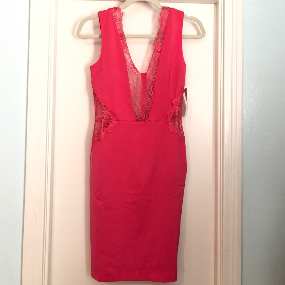 TOBI Hot Pink Midi Lace Cutout Dress